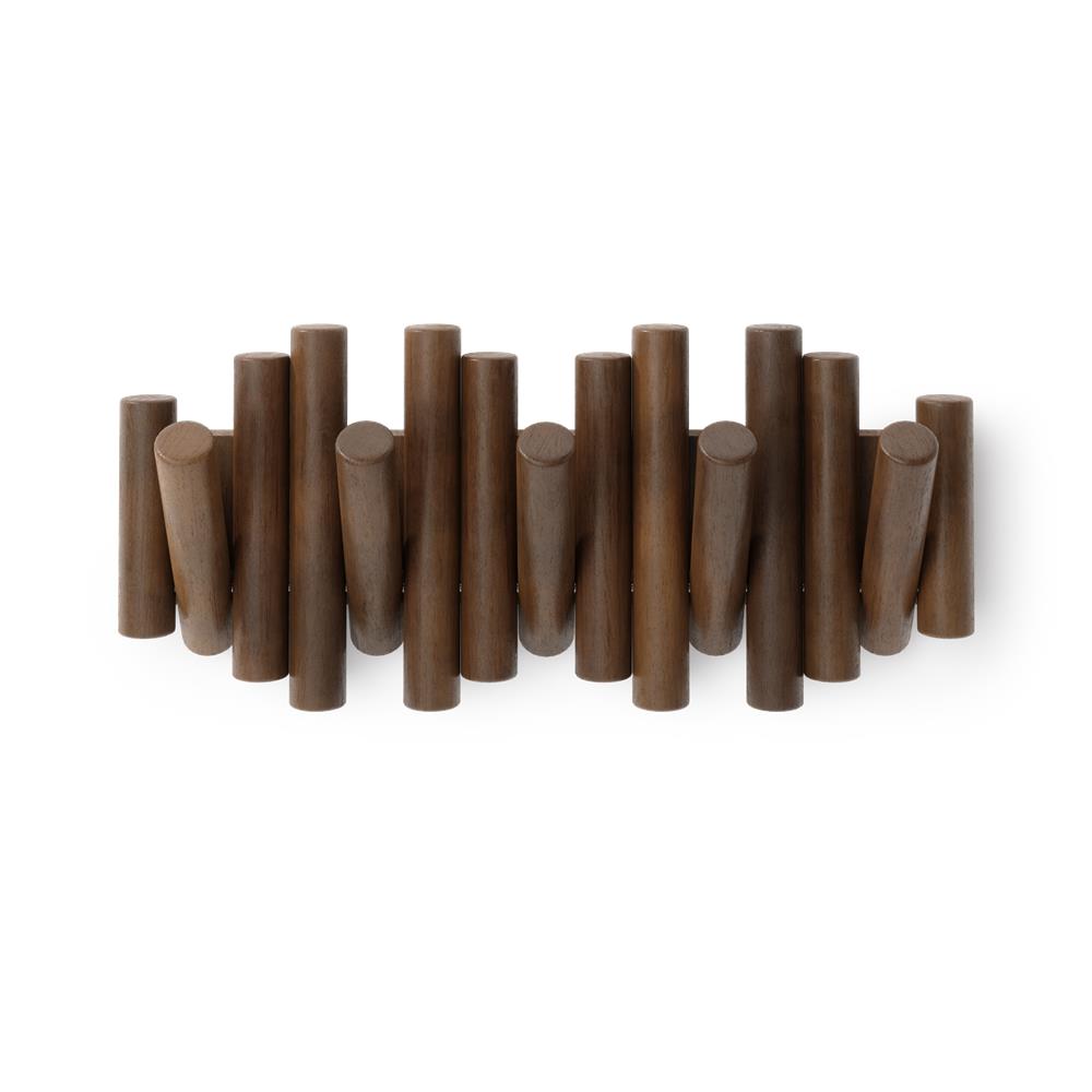 Umbra Picket - Moderne Garderobenleiste mit 5 Garderobenhaken, Walnuss Antik, aus Kiefernholz