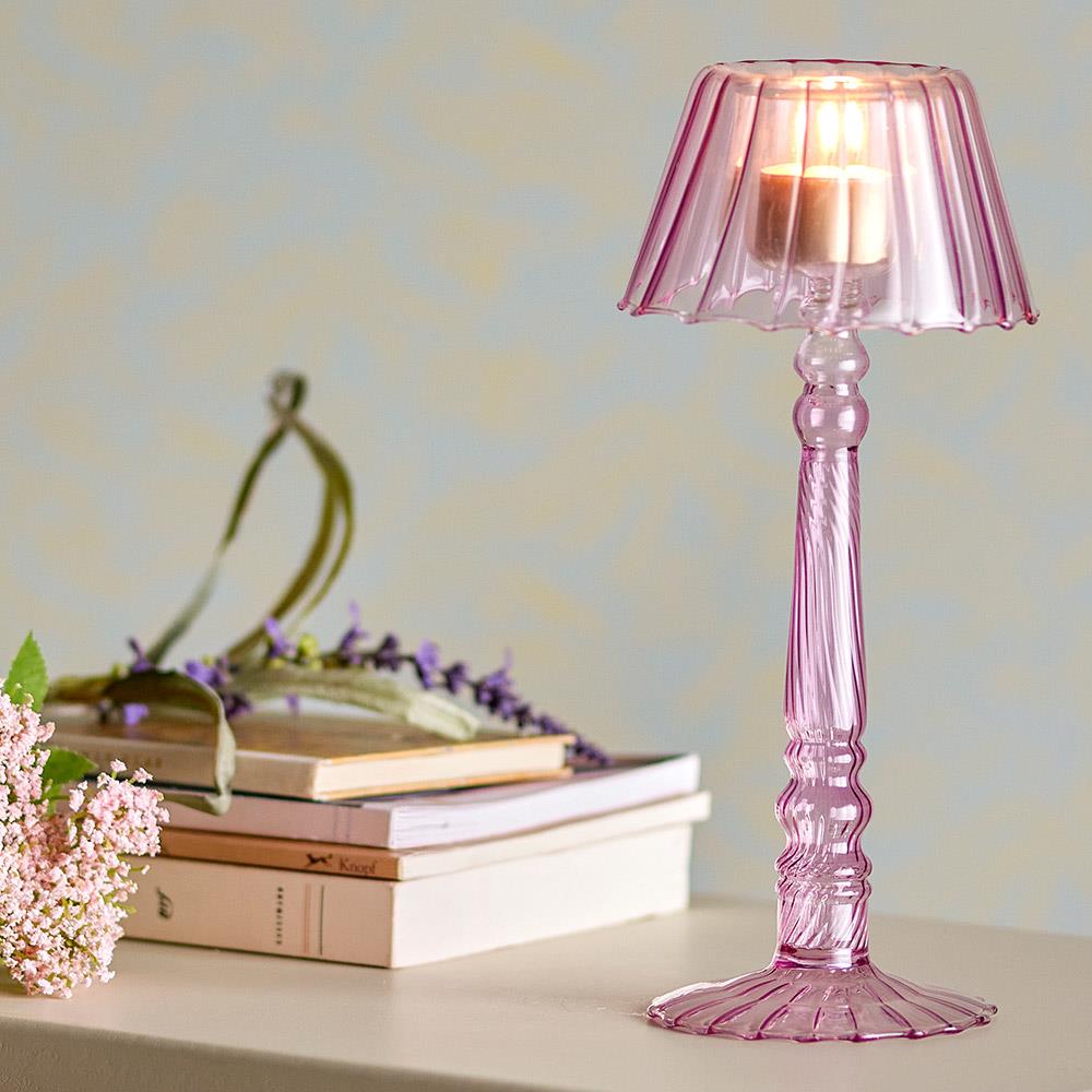 Bloomingville Lumi Teelichthalter, Rose, Glas, D10,5xH23,5 cm, elegantes Design, stimmungsvolles Licht