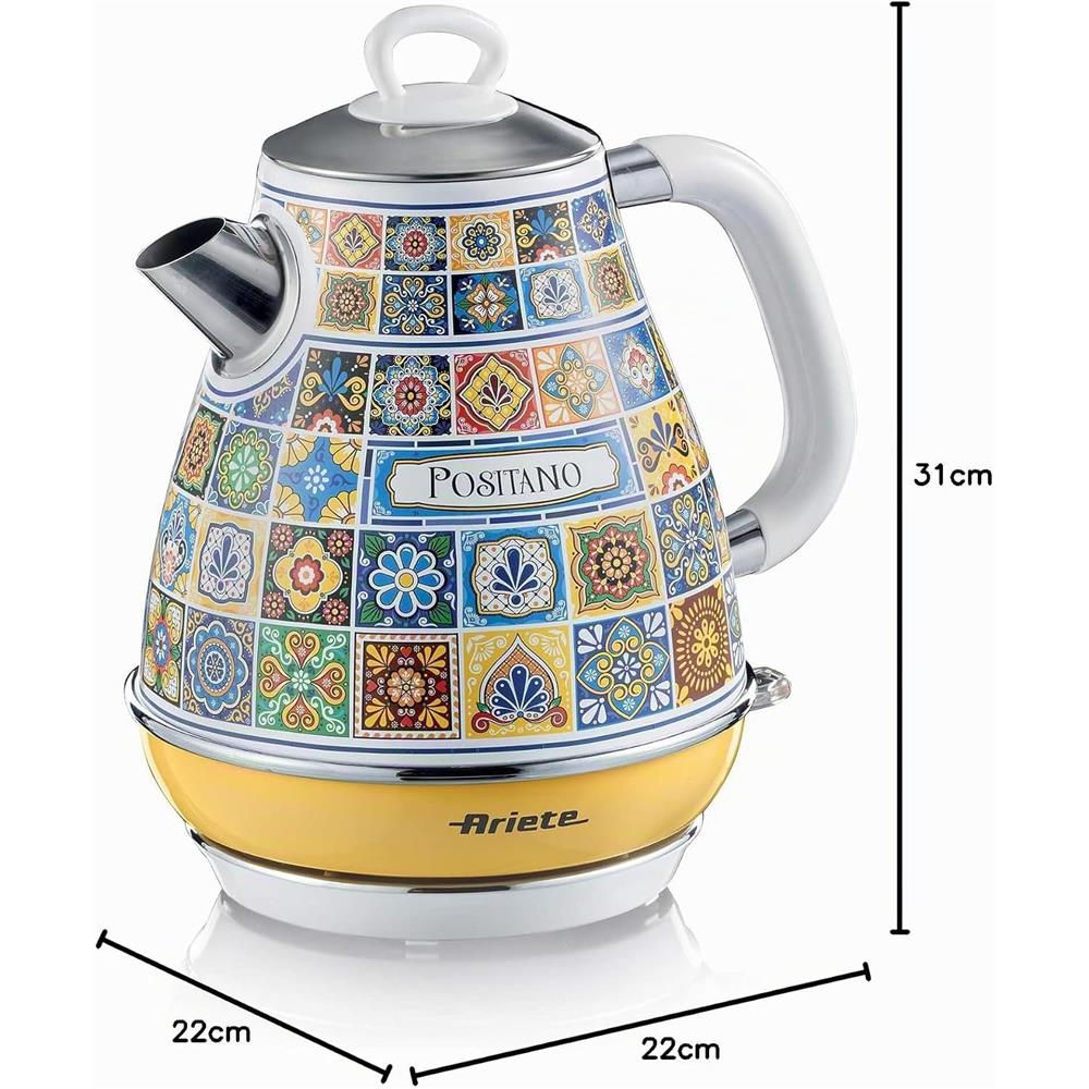 Ariete Positano Wasserkocher, Mediterranes Design, 1,7L Edelstahlkessel, 2200W