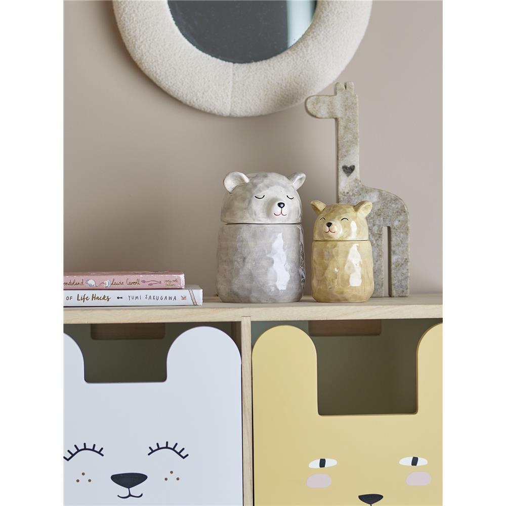 Bloomingville MINI Puk Gefäß mit Deckel, Bär, Braun, Steingut