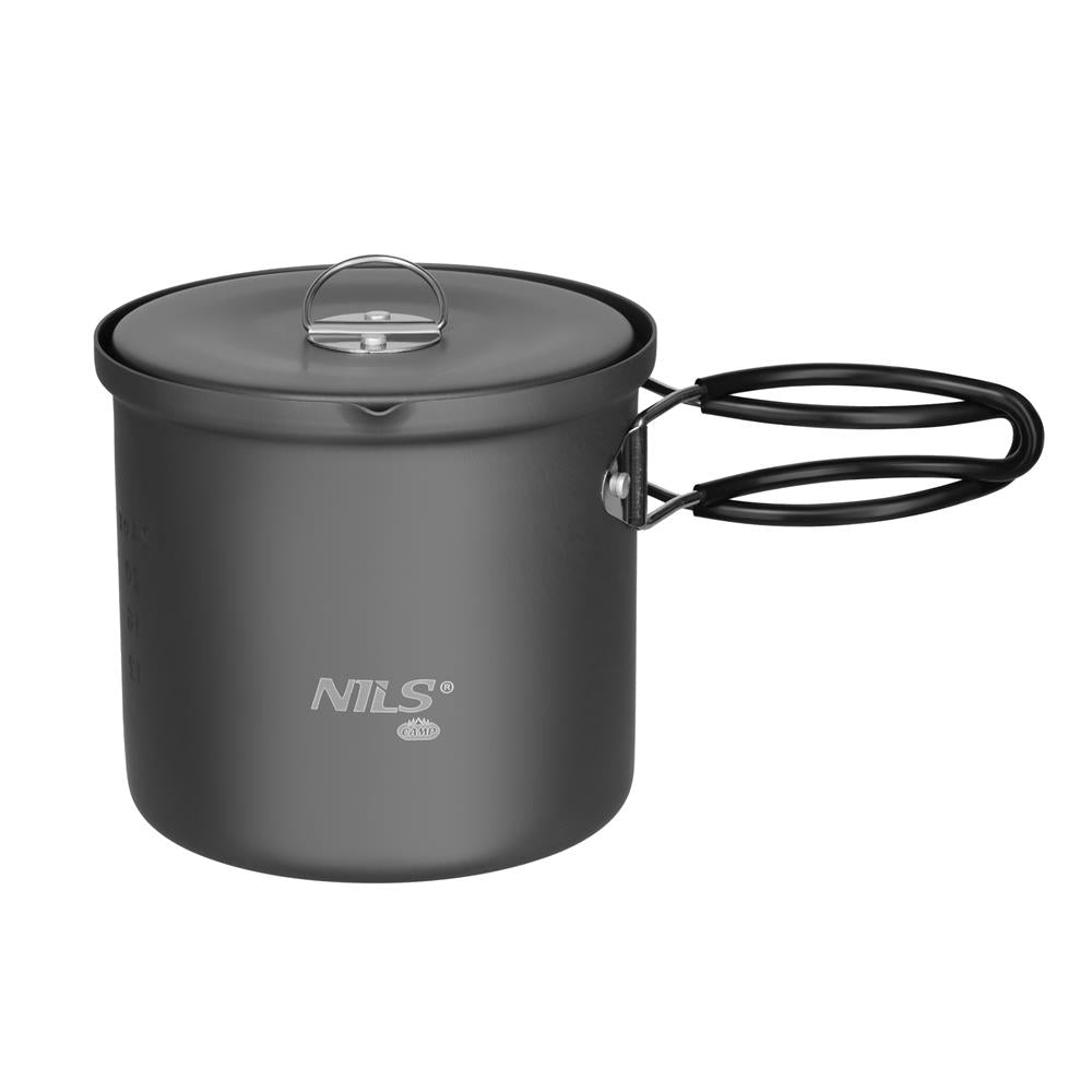 NILS CAMP Camping Kochtopf 1L aus Aluminium - kompakter Outdoor Topf mit Deckel