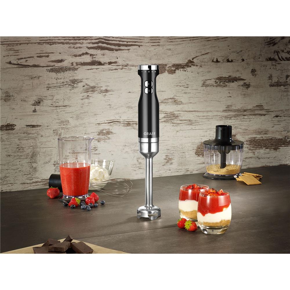 Graef Stabmixer HB 502 mit 3-teiligem Zubehör-Set Schwarz Pürierstab Handmixer