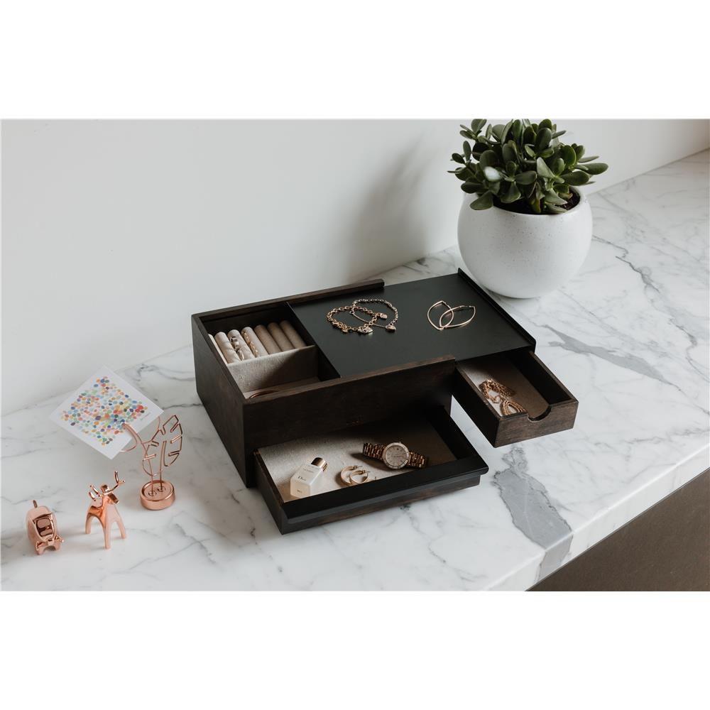 Umbra Stowit Design Schmuckkasten Schwarz/Walnuss moderne Schmuck Box mit Geheimfächern für Ringe Armbänder Uhren Halsketten Ohrringe und Accessoires