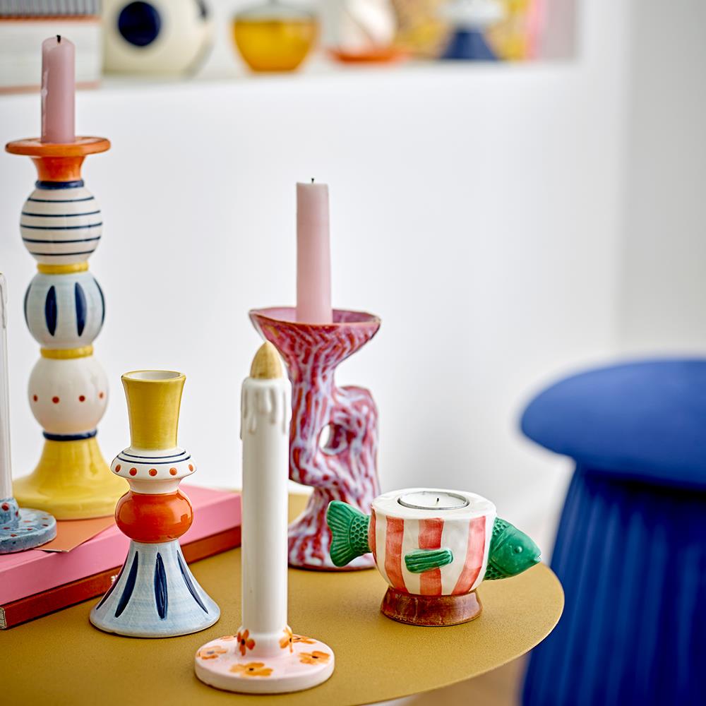 Bloomingville Ivalie Kerzenhalter, Pink, Steingut – einzigartiges Design mit reaktiver Glasur