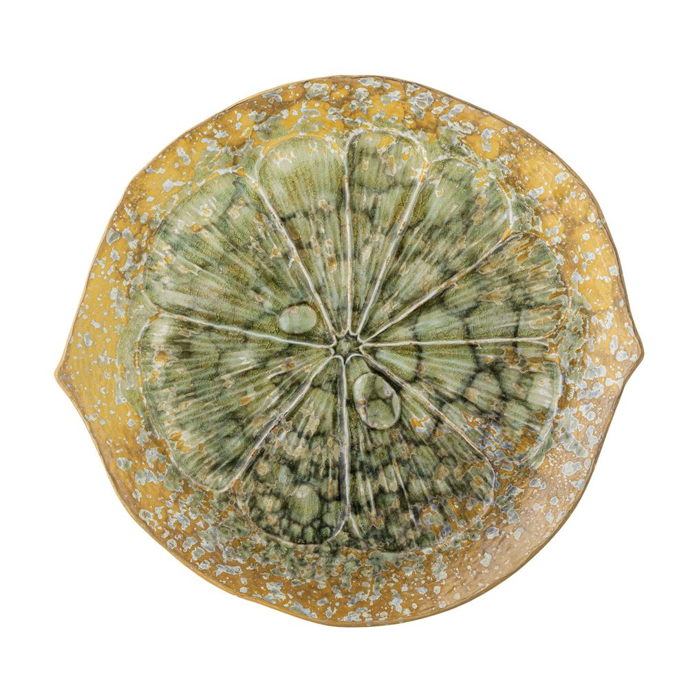 Bloomingville Milani Servierplatte aus Steingut, Grün – großes rundes Tablett