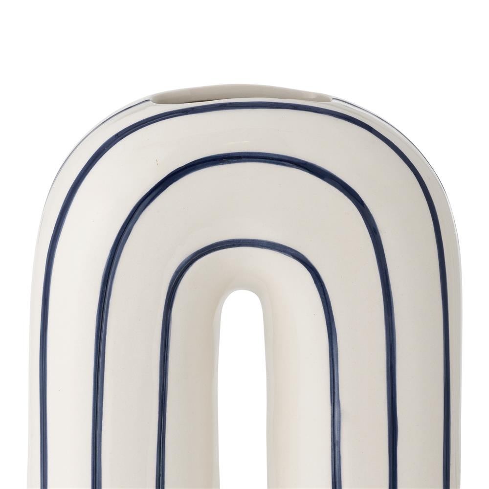 Bloomingville Mae Vase, Blau, Keramik – handbemalte Streifen, dekorativ & einzigartig