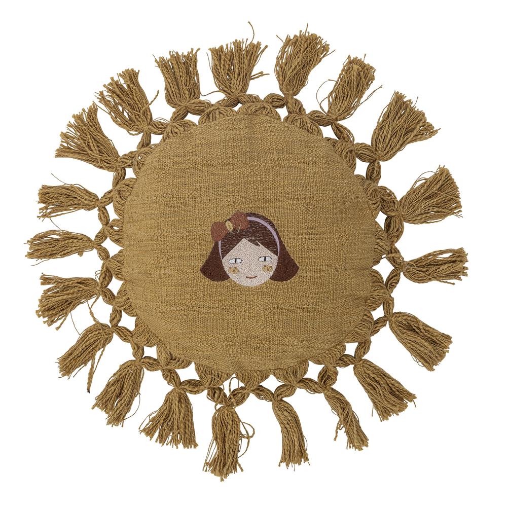 Bloomingville MINI Elinna Kissen, Gelb, Baumwolle, rund, 34 cm, mit großen Quasten