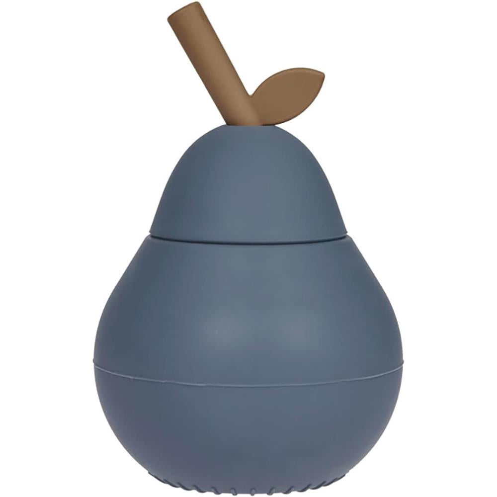 OYOY Mini - Pear Cup, Blue, Trinklernbecher mit Strohhalm, Silikon