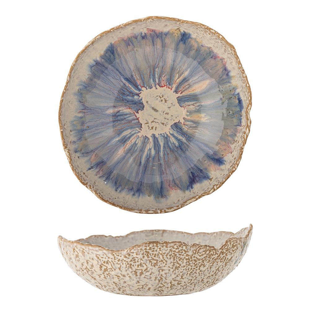 Bloomingville Amalia Schale, Blau, Steingut, 24 cm, 1400 ml, spülmaschinengeeignet, handglasierte Optik