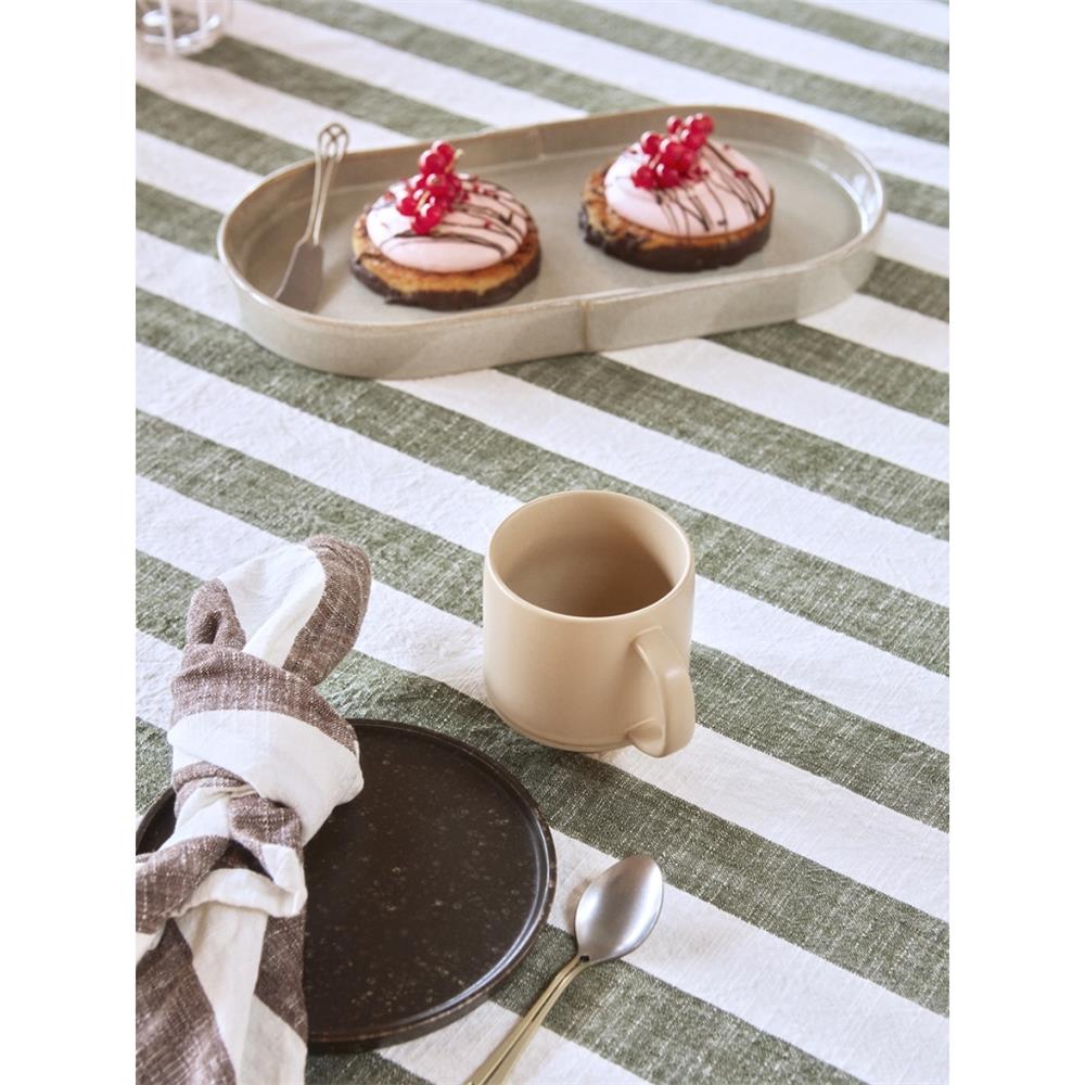 OYOY Tischdecke Bio-Baumwolle 260 x 140 cm Streifen Weiß Choko