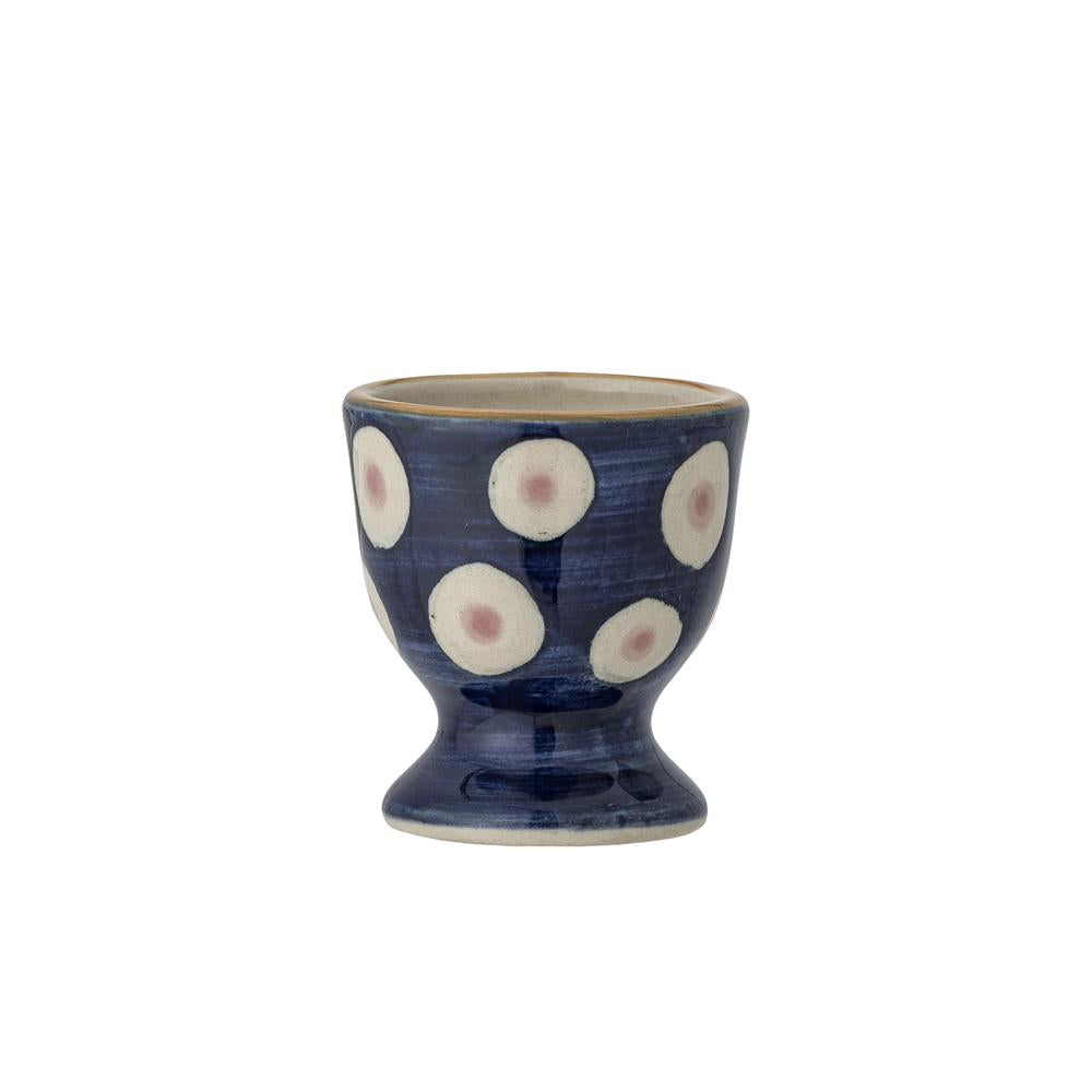 Bloomingville Eviaya Eierbecher 3er-Set, Blau – handbemalte Steingut-Eierbecher