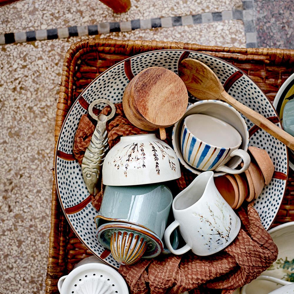 Bloomingville Bea Speise Geschirrset 12-tlg. Natur Steingut handbemalt mit Crackle-Glasur