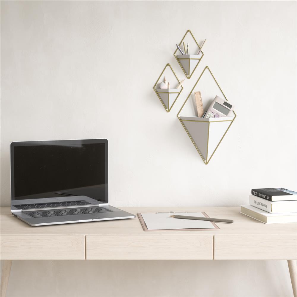 Umbra Trigg Wandvase 2er Set Weiß Messing Übertopf Blumentopf für Zimmerpflanze Wanddekoration