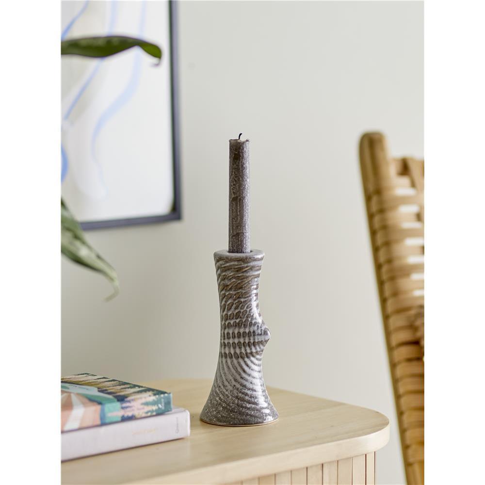 Bloomingville Raheem Kerzenhalter in Grau, 17cm, aus Steingut