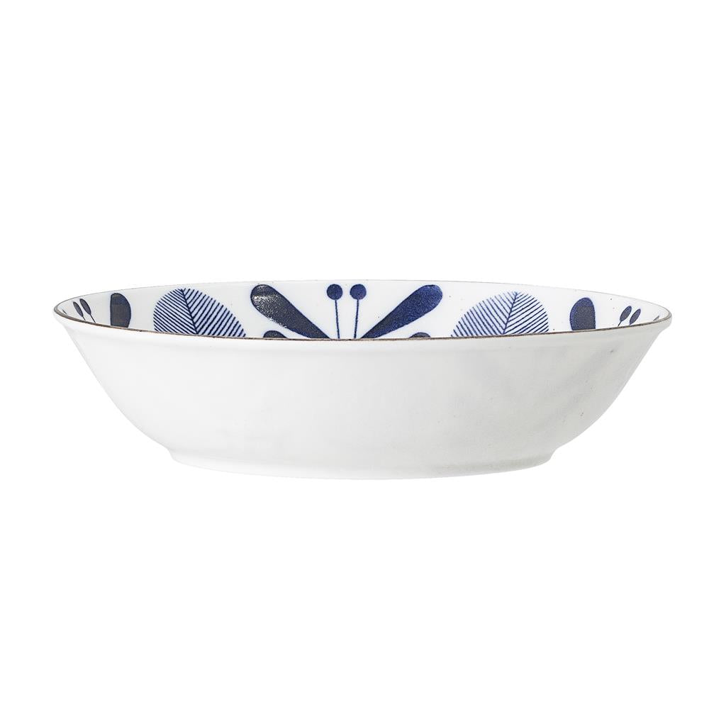 Bloomingville Camellia Servierschale weiß/blau 21,5cm Porzellan Servierschüssel tiefer Teller dänisches Design