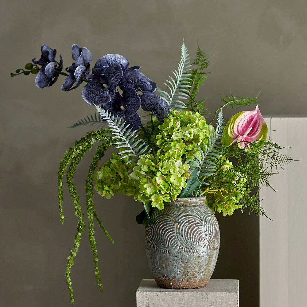 Bloomingville Damian Deko-Vase, Grün, Terrakotta, 22 cm, für Trockenblumen, rustikal