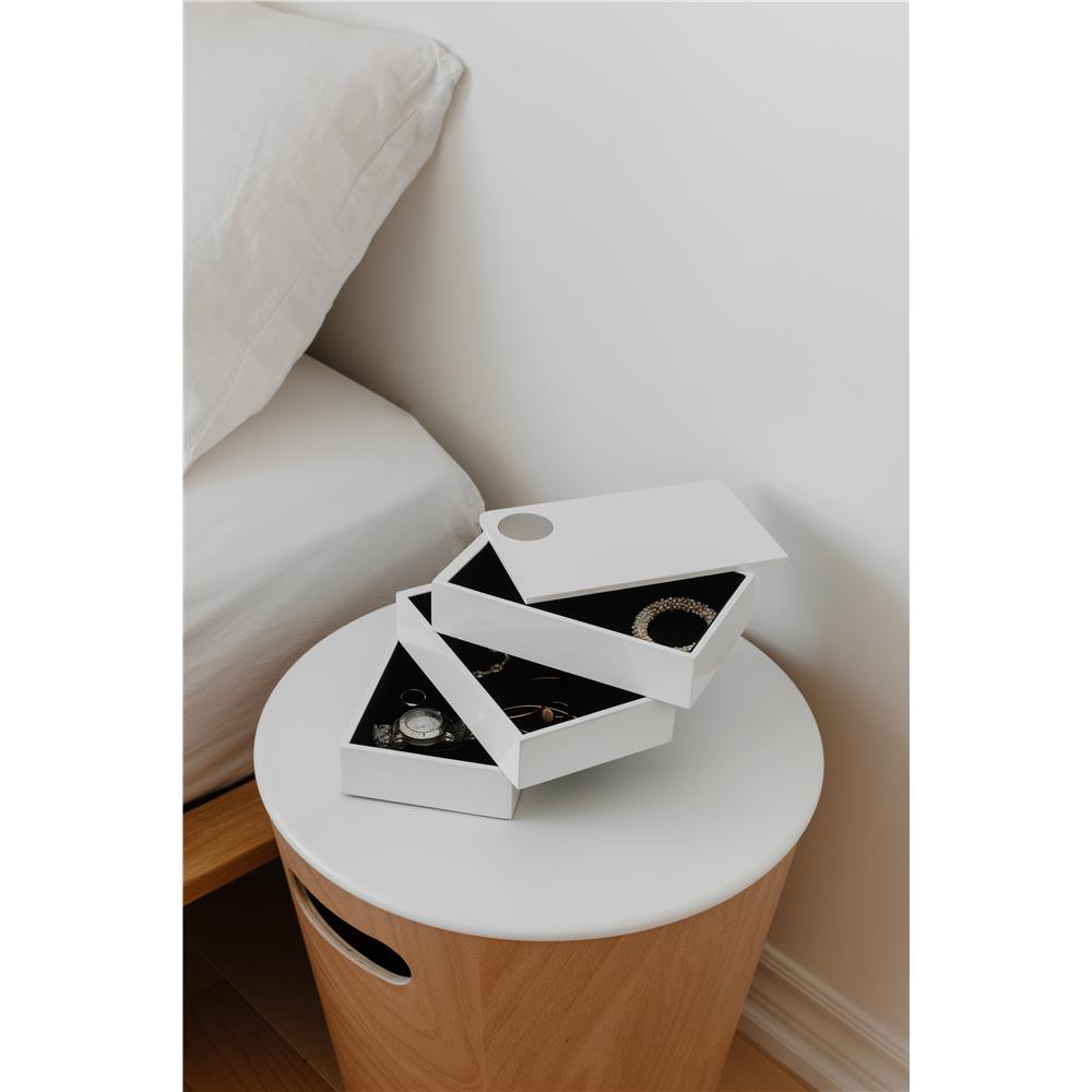 Umbra Spindle Schmuckkasten Schwenkbares Schmuckkästchen mit 3 Ebenen Holz Weiß