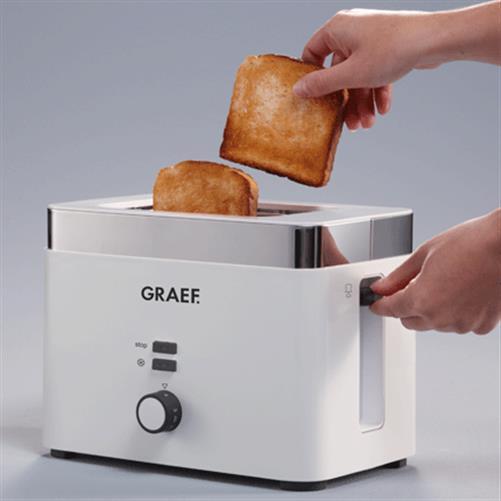 GRAEF 2-Scheiben-Toaster TO61 Weiß Brötchenaufsatz Auftaufunktion wärmeisoliertes Gehäuse