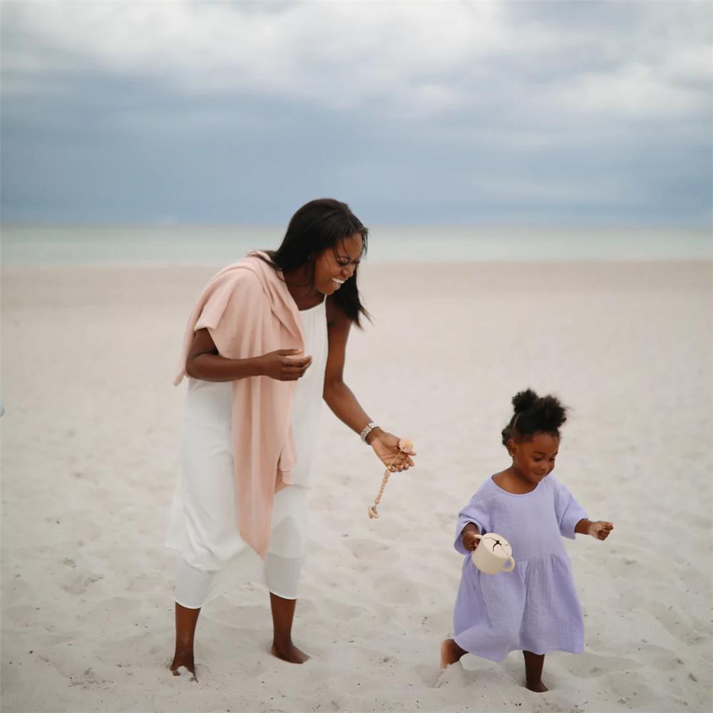 Mushie Gestrickte Babydecke Pointelle, Blush, aus 100% Bio-Baumwolle