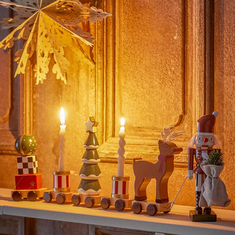 Bloomingville Vadim Weihnachtsmann-Zug – 51 cm Weihnachtsdeko aus Holz mit Kerzenhaltern, dänisches Design
