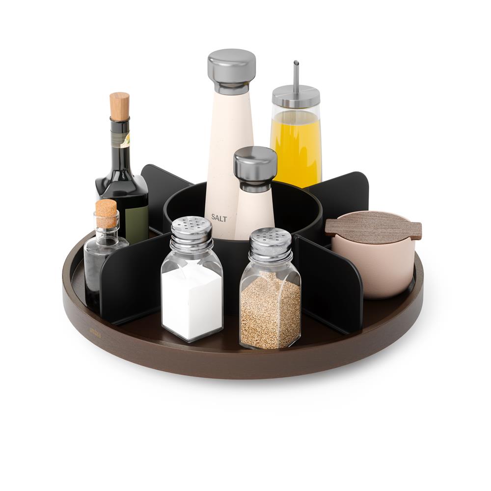 Umbra Bellwood Drehbarer Organizer, Lazy Susan Drehteller in Schwarz/Walnuss