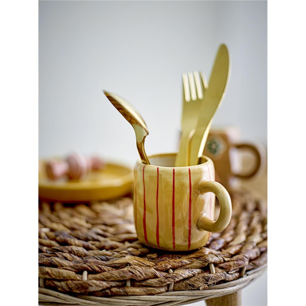 Bloomingville MINI Kittie Geschirr-Set, Braun, Katze, Steingut, 3er Set mit Teller + Schüssel + Tasse