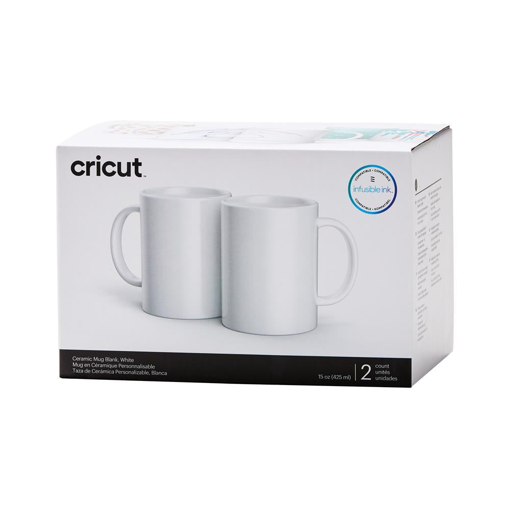 Cricut Tassen aus Keramik in Weiß Blank im 2er Set 440ml, Rohling für Mug Press