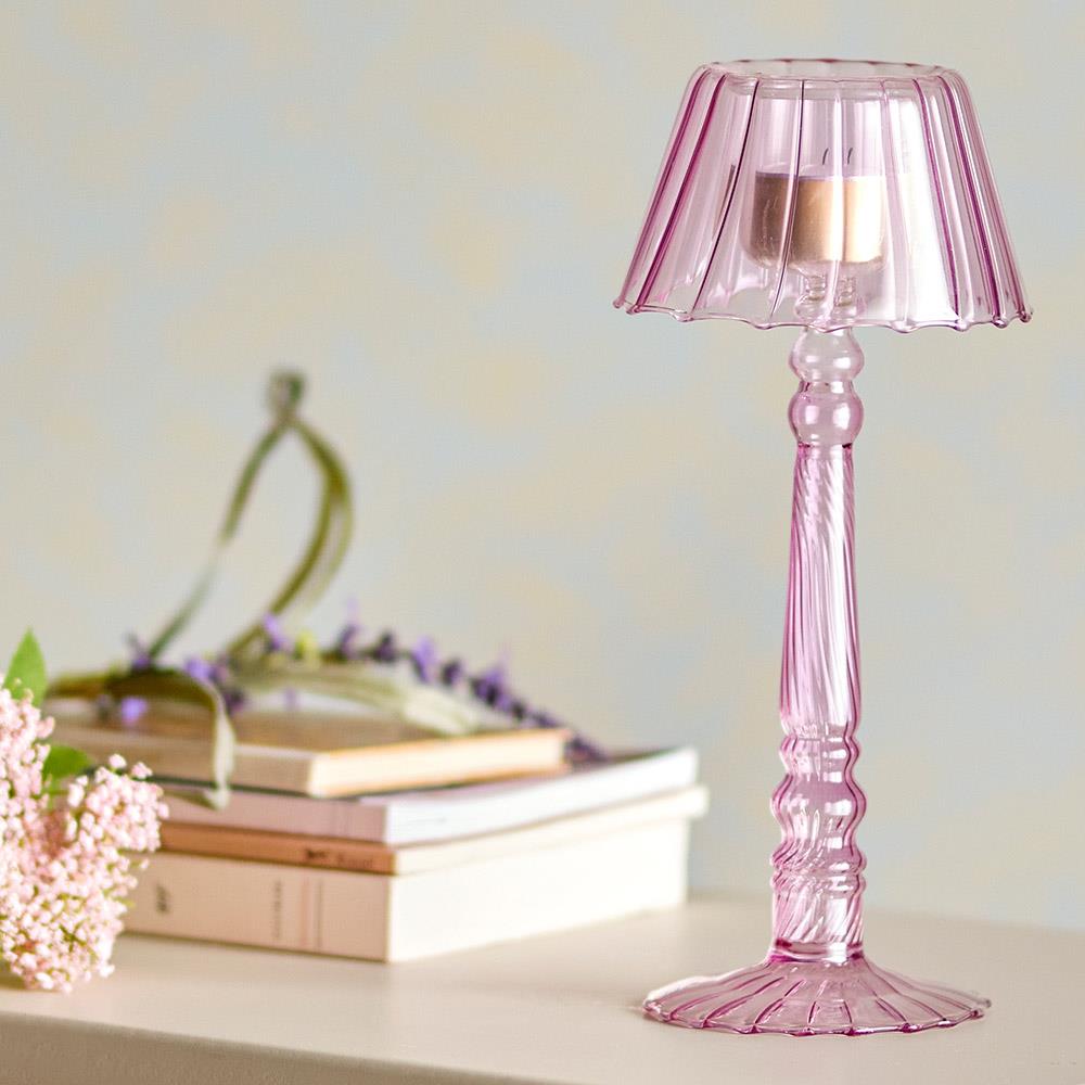 Bloomingville Lumi Teelichthalter, Rose, Glas, D10,5xH23,5 cm, elegantes Design, stimmungsvolles Licht