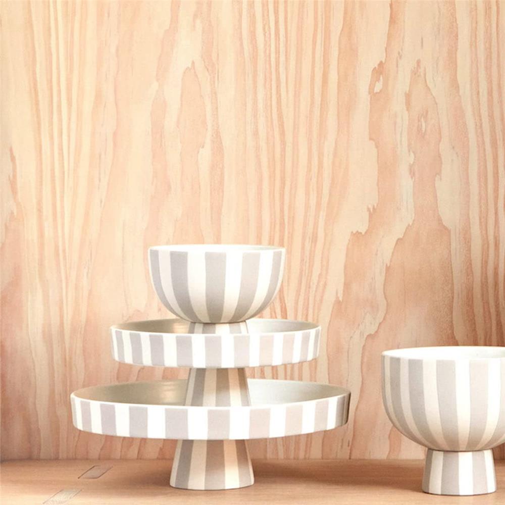 OYOY Toppu Blumenvase 15x24 cm, Beige/Grau gestreift - moderne Dekovase aus Keramik