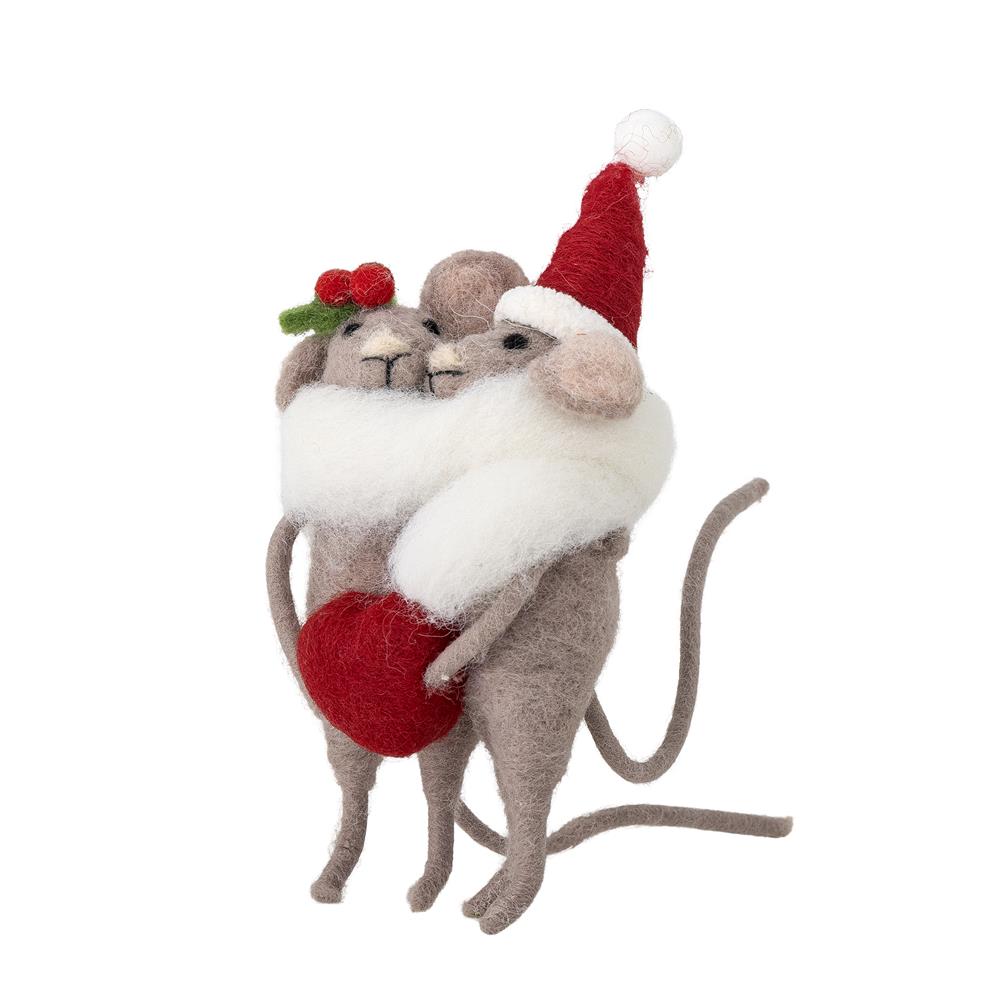 Bloomingville Peo Ornament Grau Wolle Weihnachtsanhänger Mäuse mit Herz