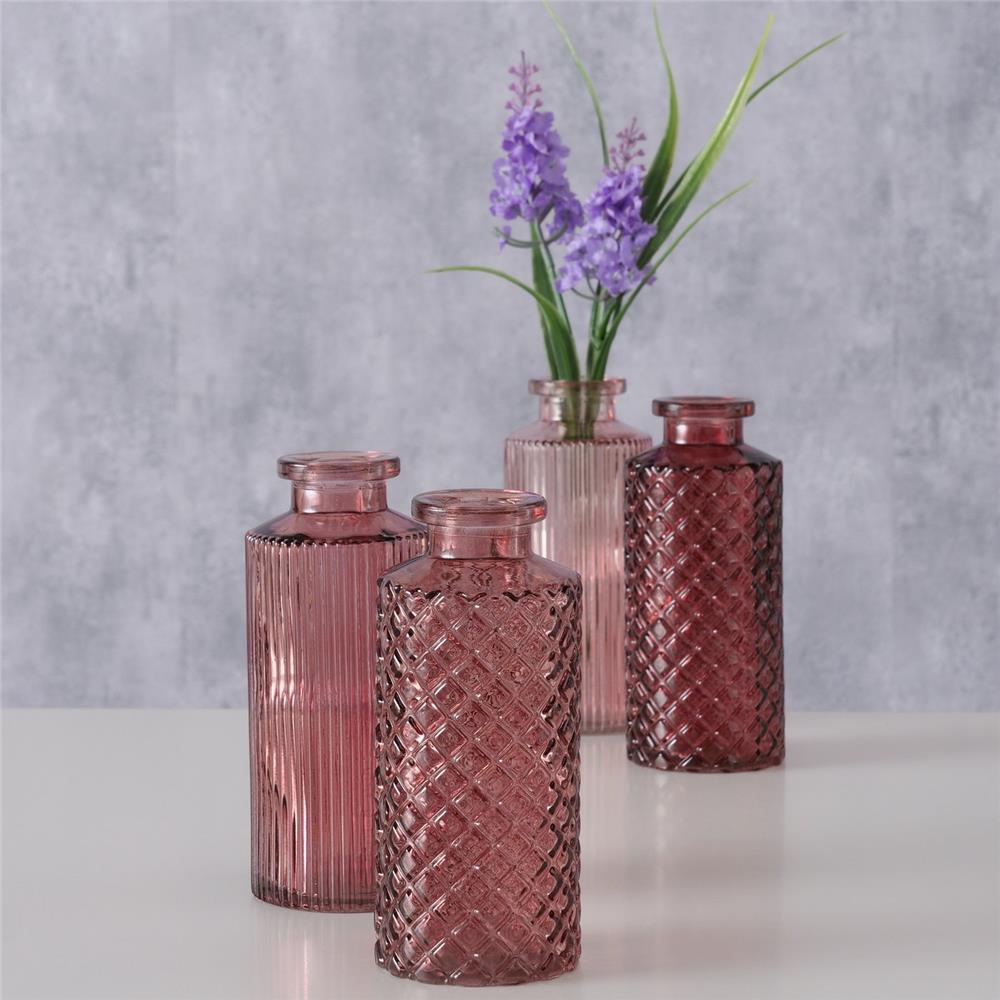 BOLTZE Vase Panja 4er Set, Glasvasen, Blumenvasen in Dunkelrosa und Hellrosa