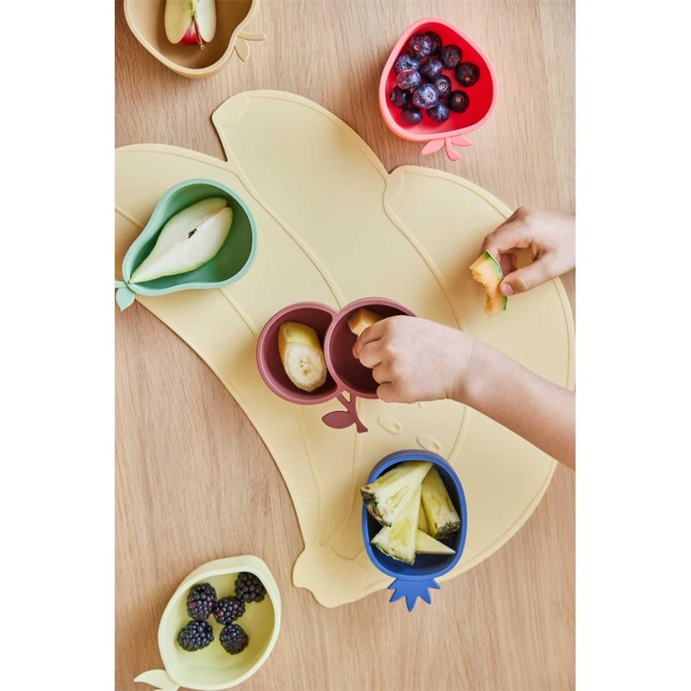 OYOY Mini - Yummy Pineapple & Apple Snackschalen 2er Set, Blue/LightRubber, Silikon