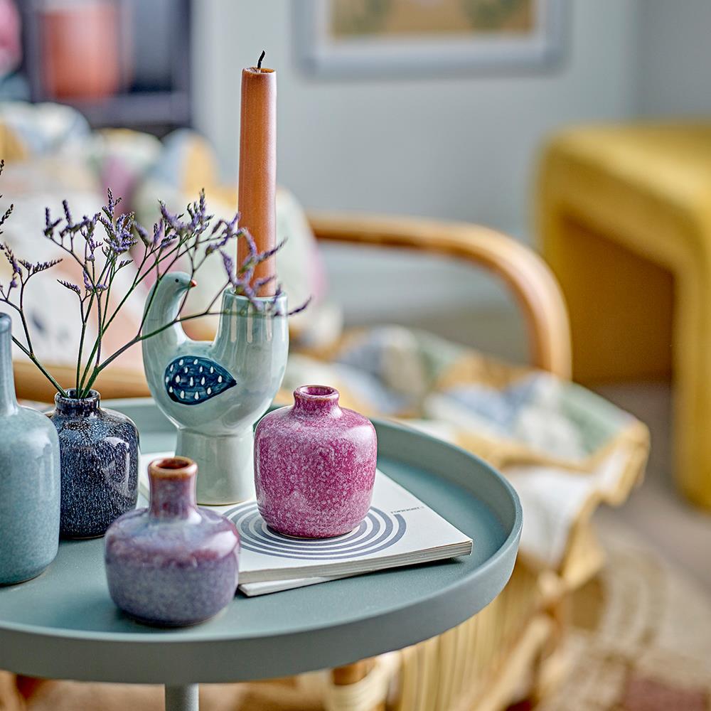 Bloomingville Trudy Kerzenhalter, Vogel, in Blau, aus Steingut, Kerzenständer, im dänischen Design