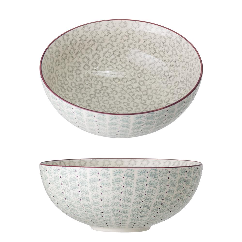 Bloomingville Maya Servierschüssel in Grün 2,6L für Salat aus Steingut im dänischen Design