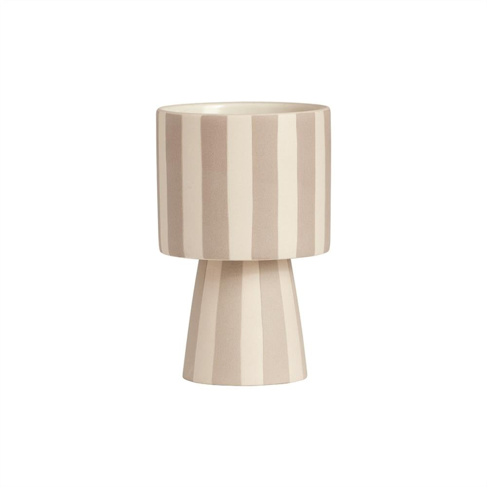 OYOY Toppu Blumentopf 10x15 cm, Beige/Grau gestreift - vielseitig als Übertopf, Dekoschale, Vase