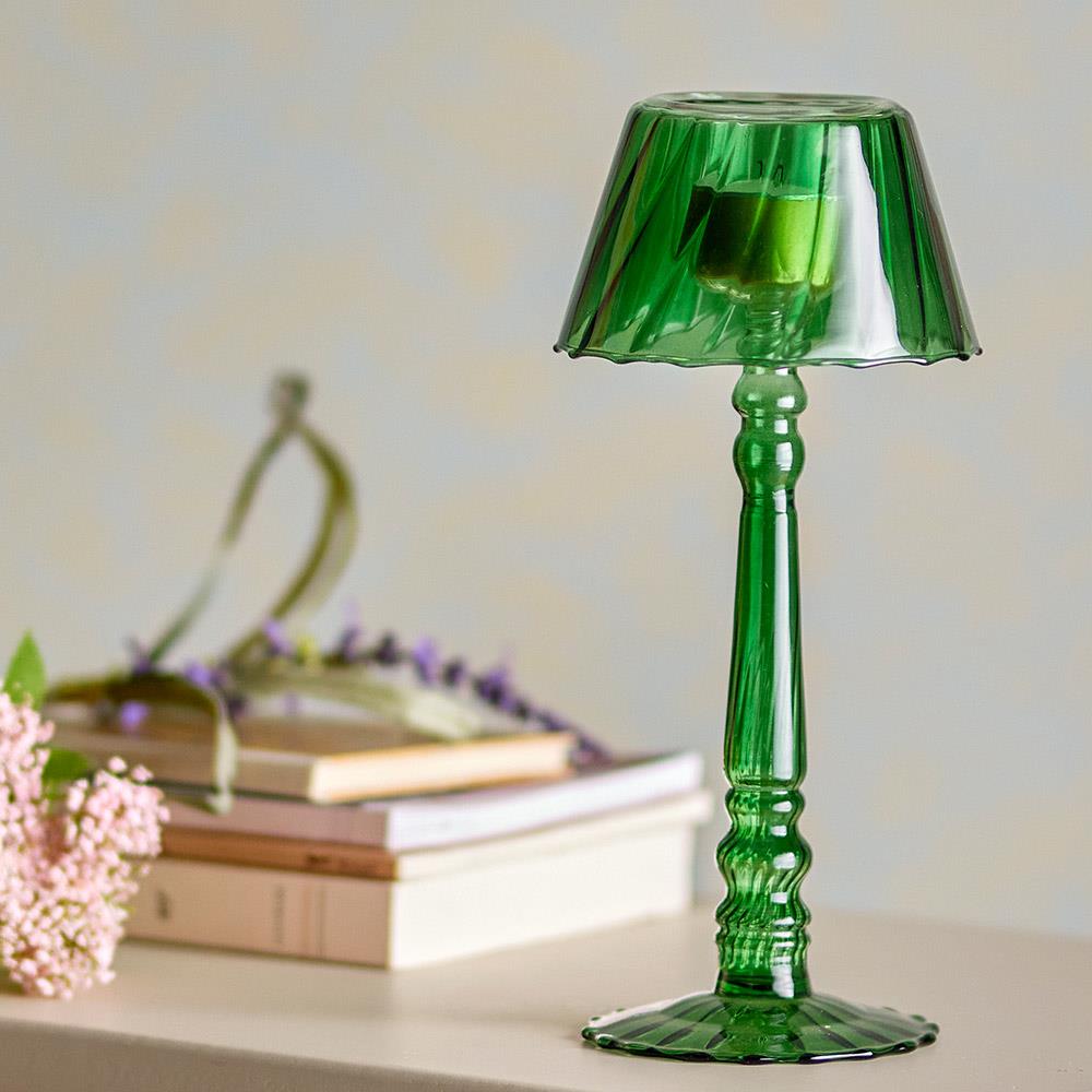Bloomingville Lumi Teelichthalter, Grün, Glas, D10,5xH23,5 cm, elegantes Design, stimmungsvolles Licht