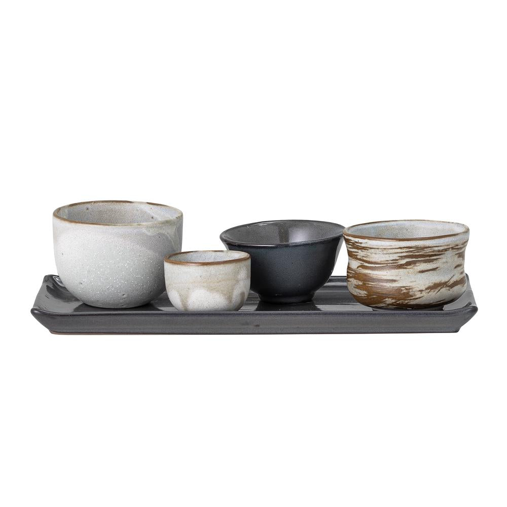 Bloomingville Masami Sushi Set, Weiß, Steingut, L26xH7xW12 cm, 5er Set
