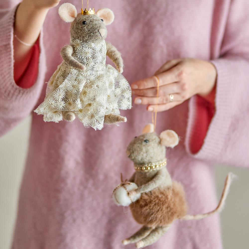 Bloomingville Peo Mäuse Anhänger, Braun, Wollfiguren 2er Set Weihnachtsdeko
