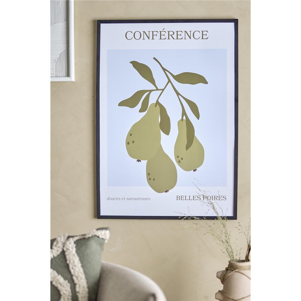 Bloomingville Poire Illustration mit Rahmen in Schwarz, 52x72cm, aus Kiefernholz