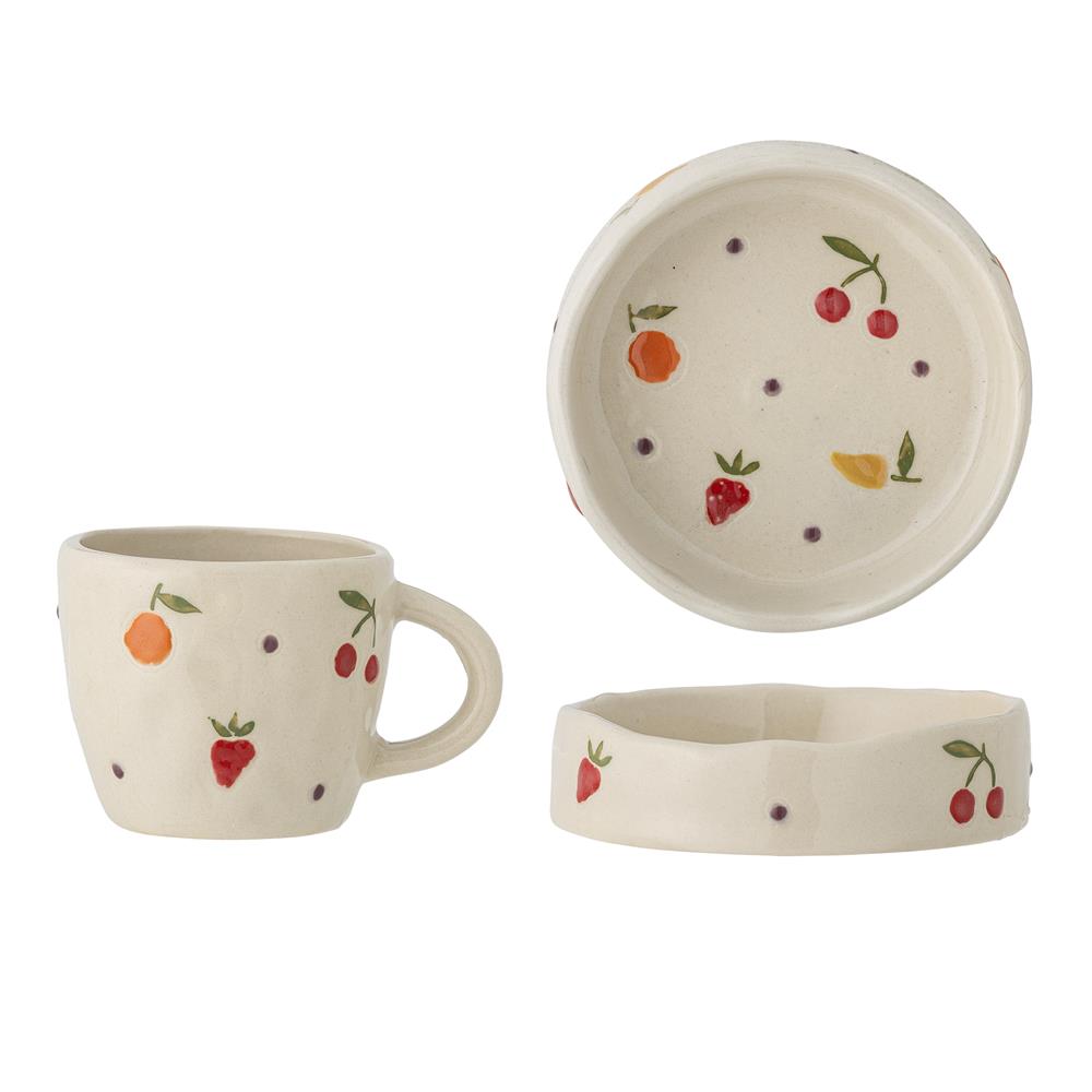 Bloomingville MINI Tatiana Geschirr-Set, Weiß, Steingut, 2er Set mit Tasse + Teller