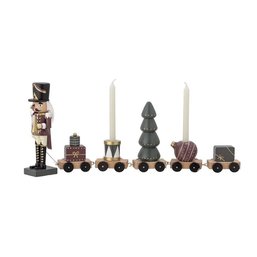 Bloomingville Vadim Nussknacker-Zug – 45 cm Weihnachtsdeko aus Holz mit Kerzenhaltern, dänisches Design