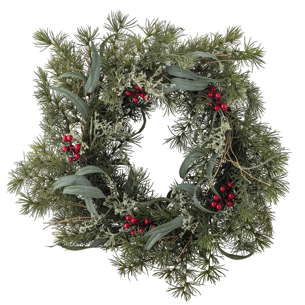 Bloomingville Pine Tannenkranz, Grün, 60 cm Weihnachtskranz mit roten Beeren