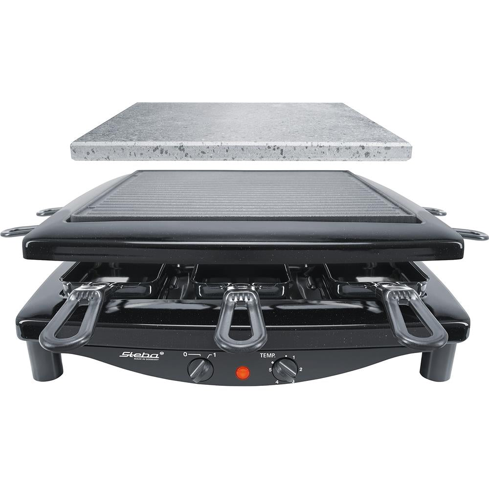 Steba Raclette RC 3 PLUS mit Naturstein & Stahlgussplatte – 8 Pfännchen, 1450 W, Made in Germany