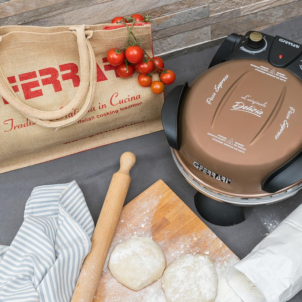 G3Ferrari elektrischer Pizzaofen Delizia Pizzamaker 1200 W für Pizza Ø 31cm kupfer Pizzamaker mit feuerfestem Naturstein