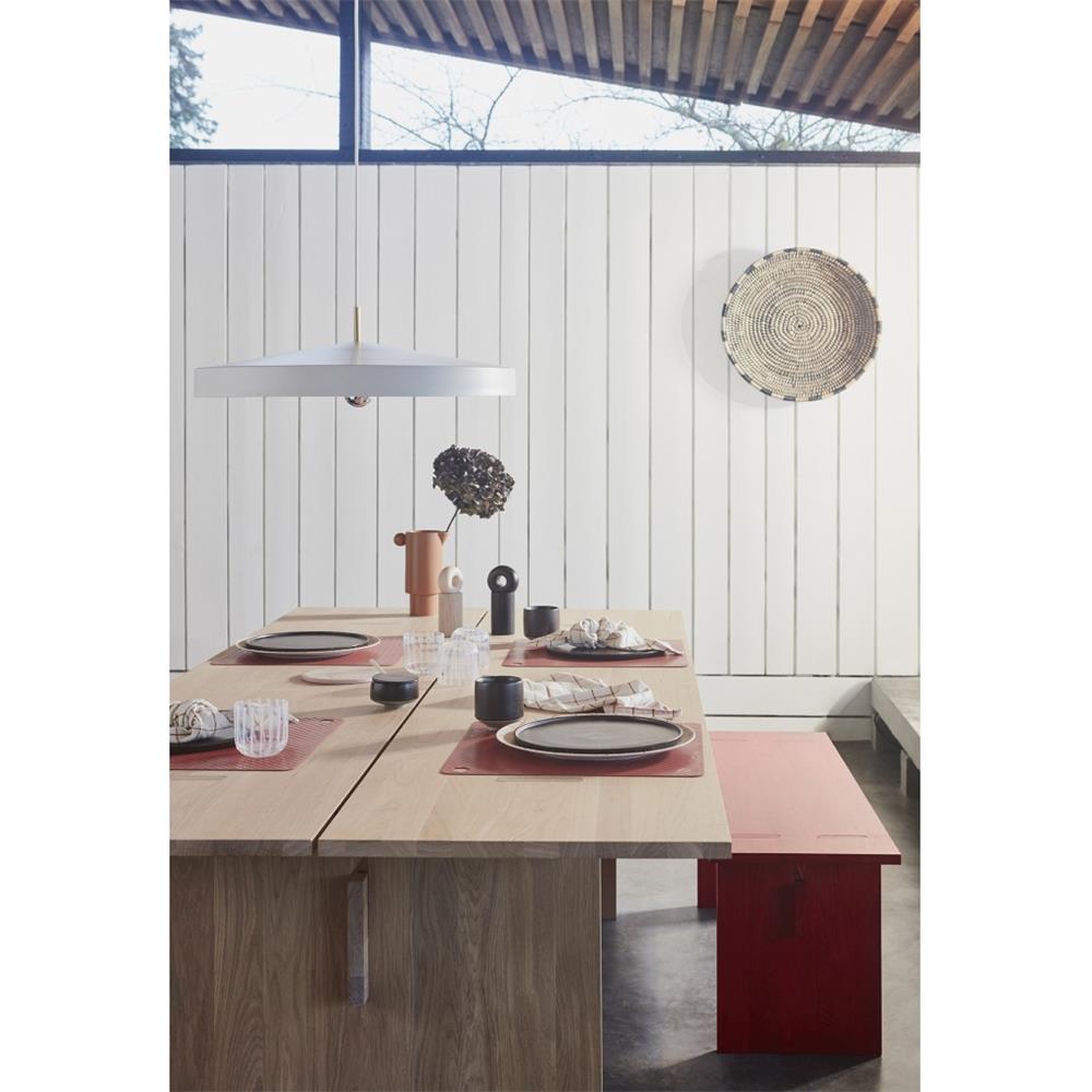 OYOY Hatto Pendelleuchte groß, Weiß, Hängelampe aus Metall mit Messingdetails und Stoffkordel