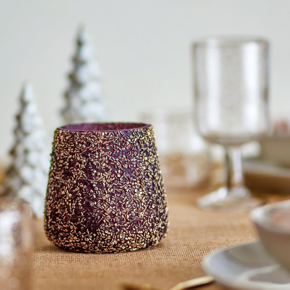 Bloomingville Filiz Teelichthalter – Gold, aus recyceltem Glas mit Mosaikfinish