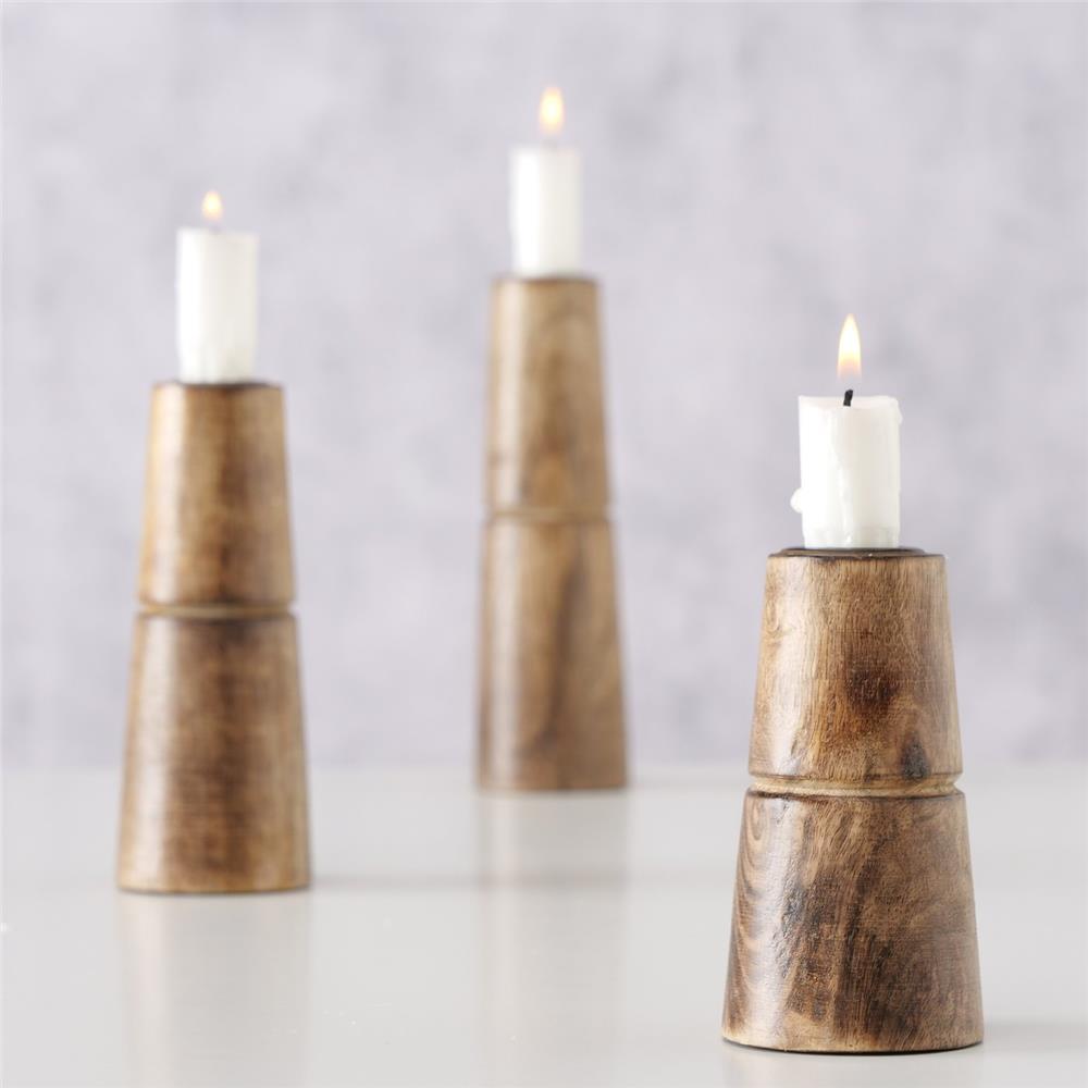 BOLTZE Kerzenleuchter Hotou 11cm Kerzenhalter aus Holz Kerzenständer für Stabkerzen