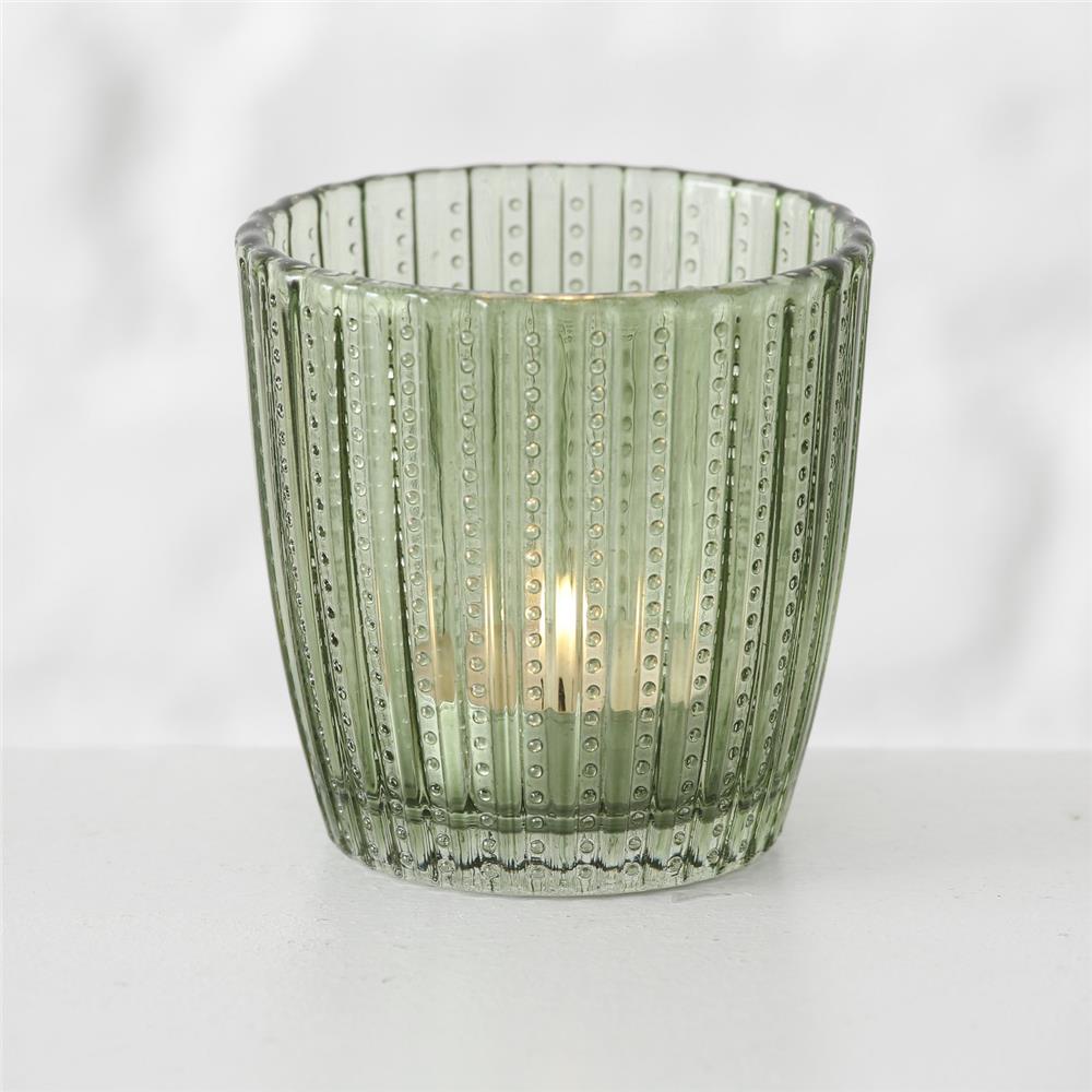 BOLTZE Windlicht Marilu 4er Set Grün Glas Rund 8 x 8 cm