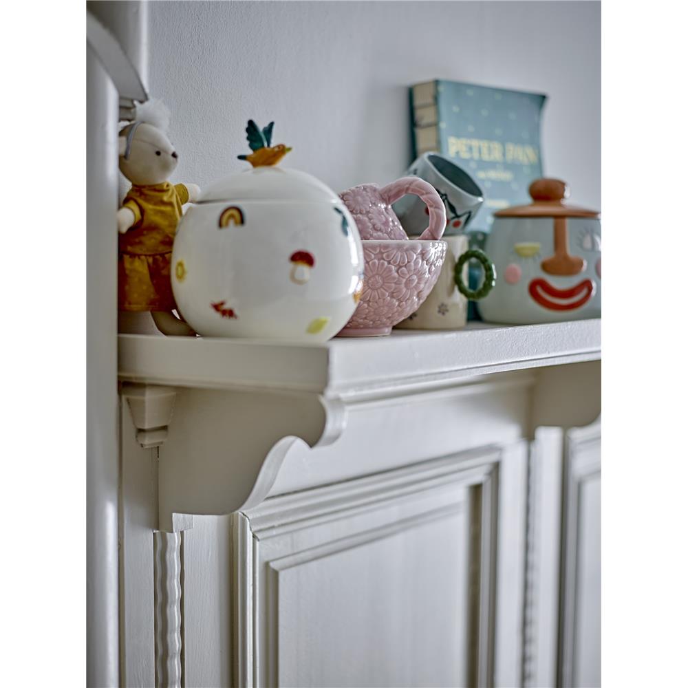 Bloomingville MINI Agnes Gefäß mit Deckel, Vogel, Weiß, Steingut