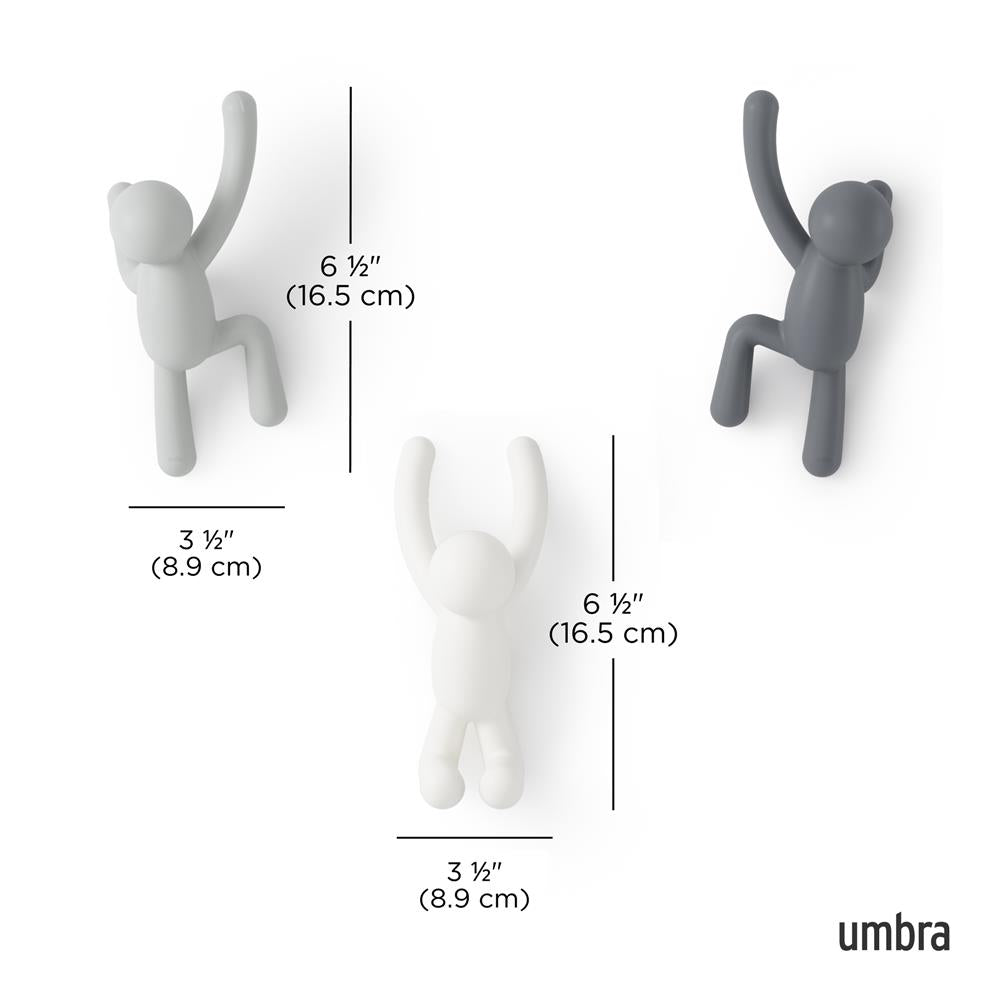Umbra Buddy Haken 3er Set, Dekorative Wandhaken, Garderobenhaken in Grau
